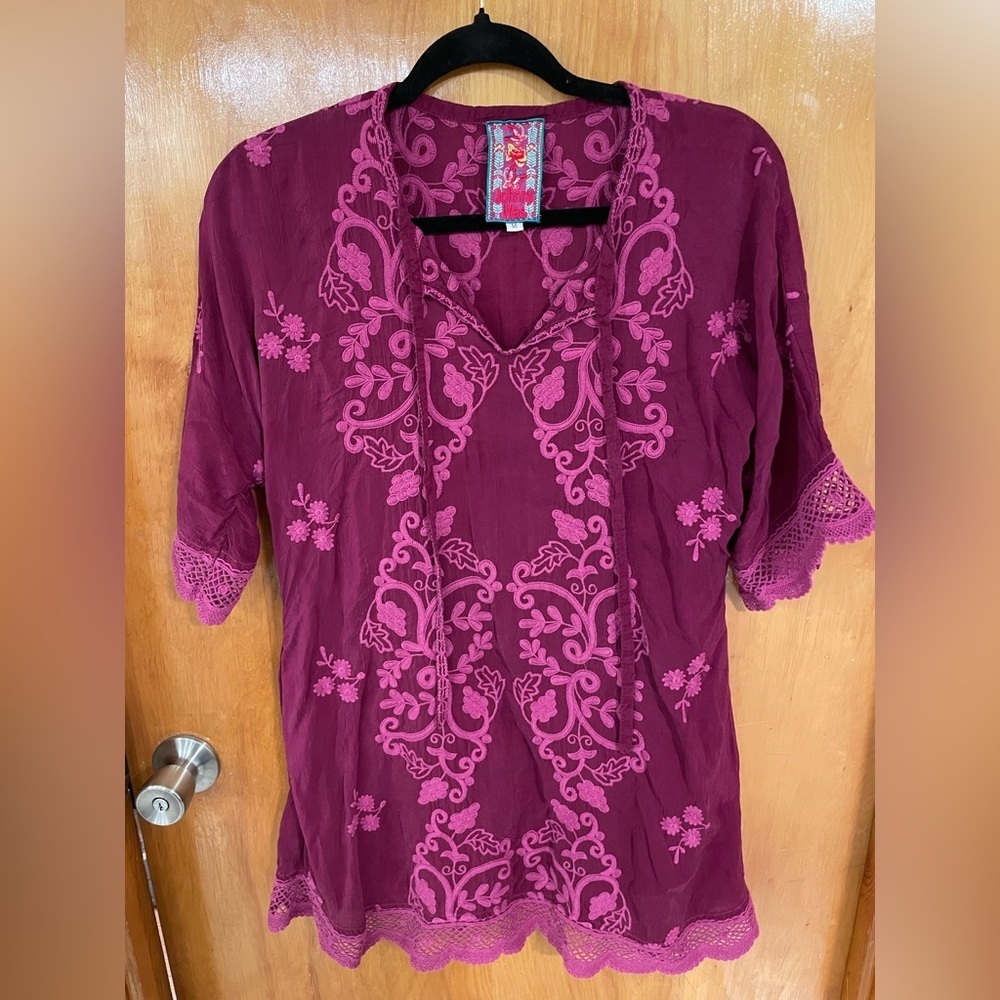 Johnny Was Montak Embroidered Tunic in Rose Wine - Picture 2 of 6
